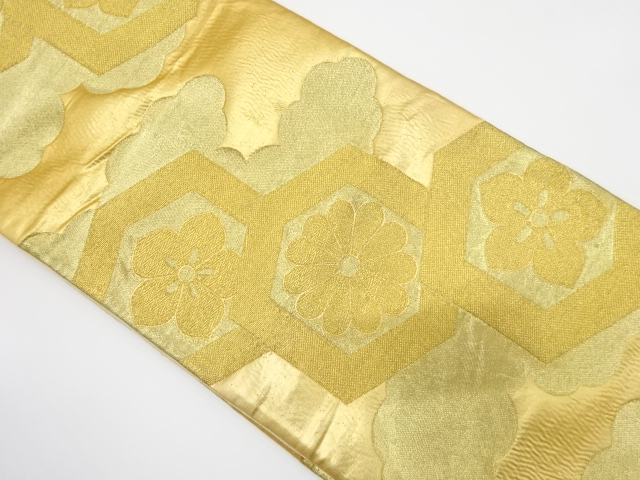 アンティーク　花亀甲に雲模様織り出し袋帯（着用可）